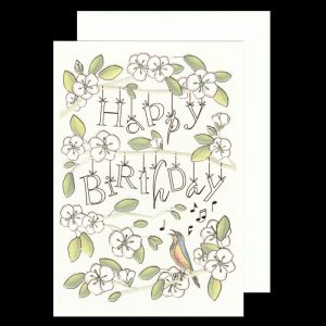 Flowers and Bird Birthday Card