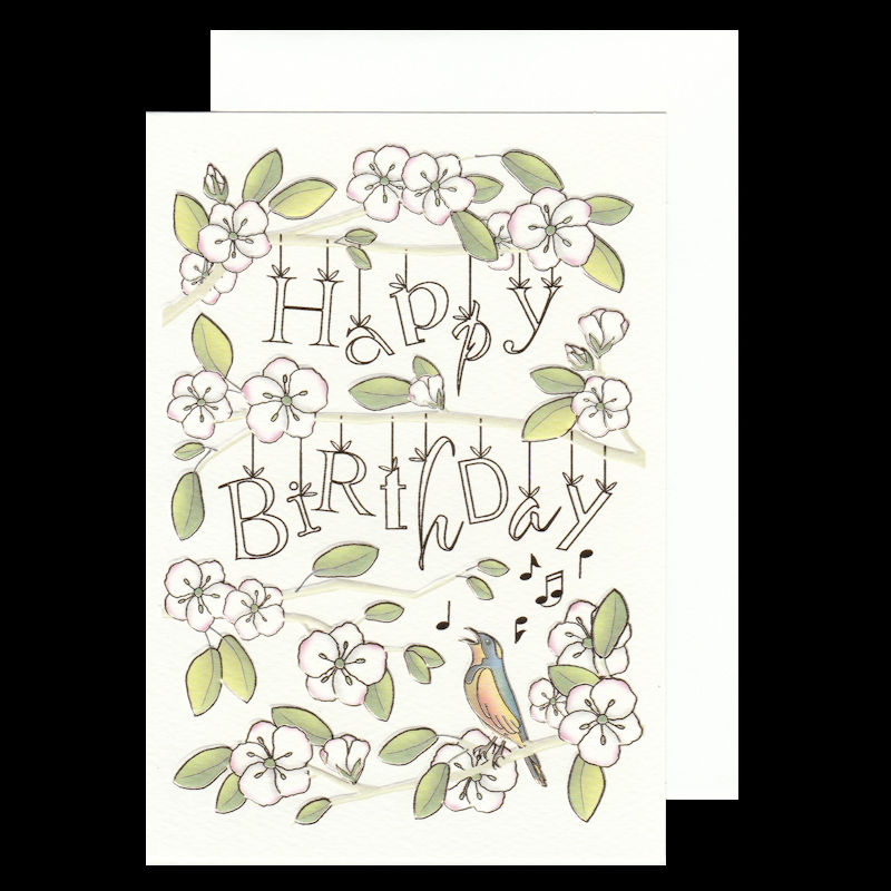 Flowers and Bird Birthday Card
