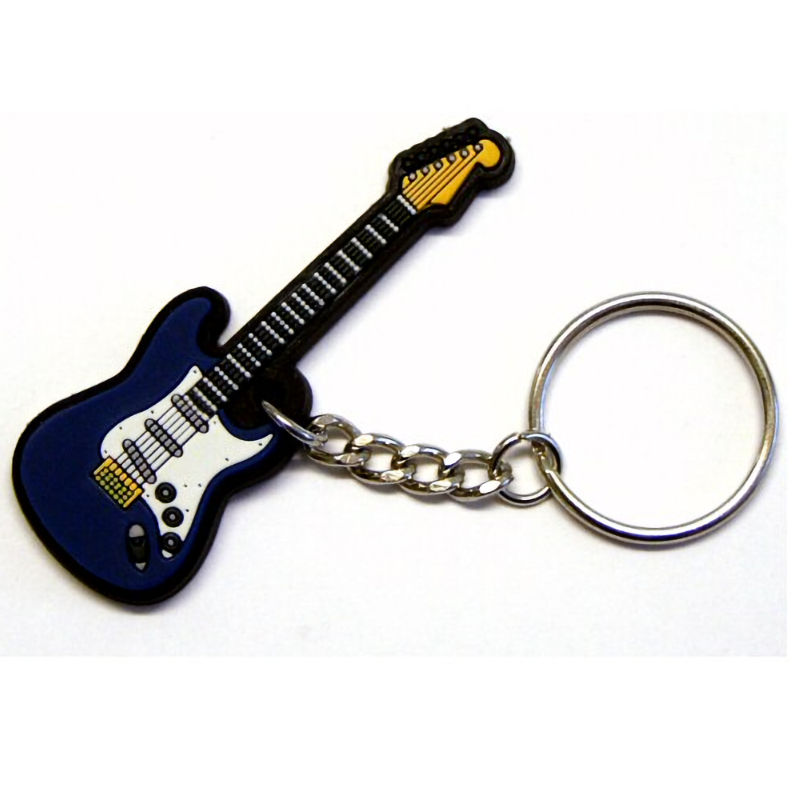 Electric Guitar PVC Keyring Blue