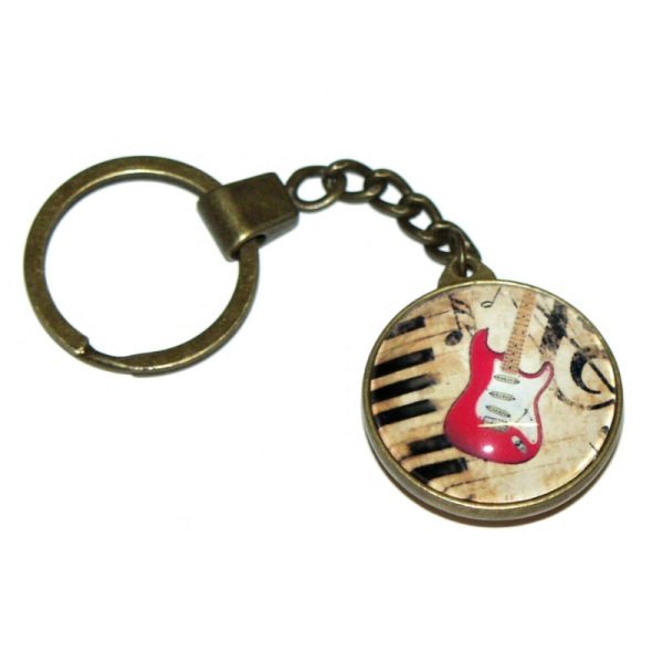 Bronze Effect Red Electric Guitar Keyring