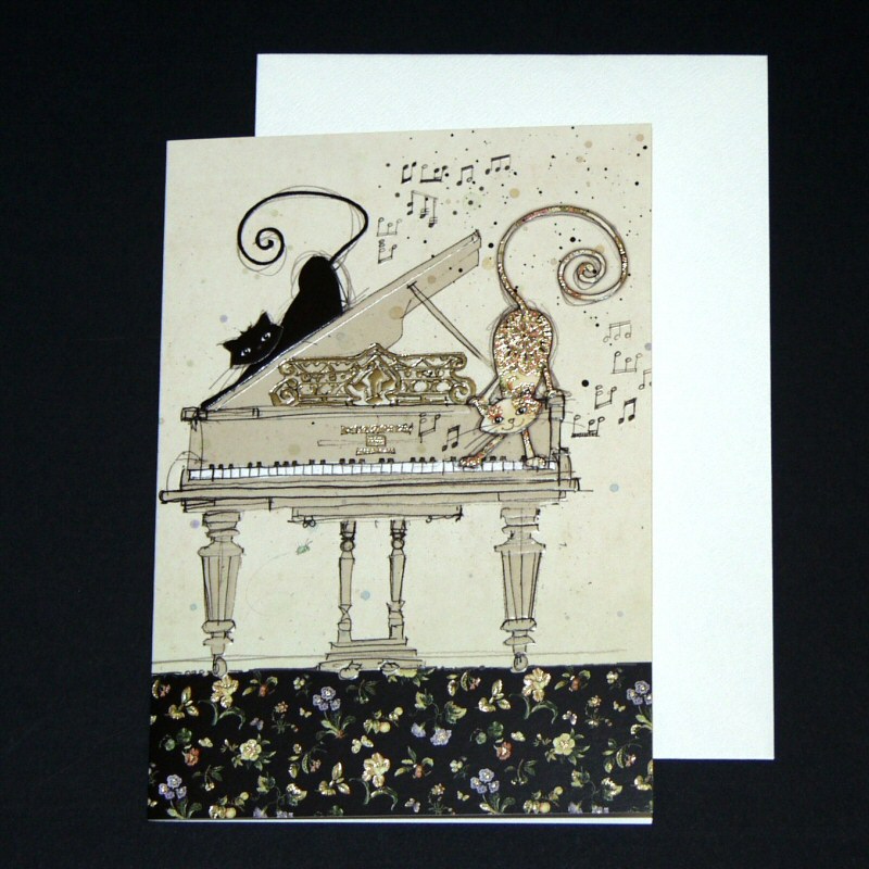 Grand Piano and Cats Card