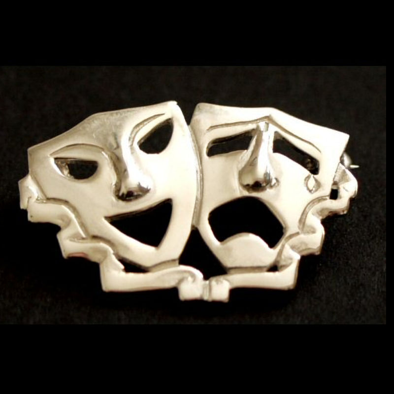 Silver Drama Mask Brooch