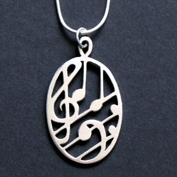 Silver Treble and Bass Clef Oval Pendant