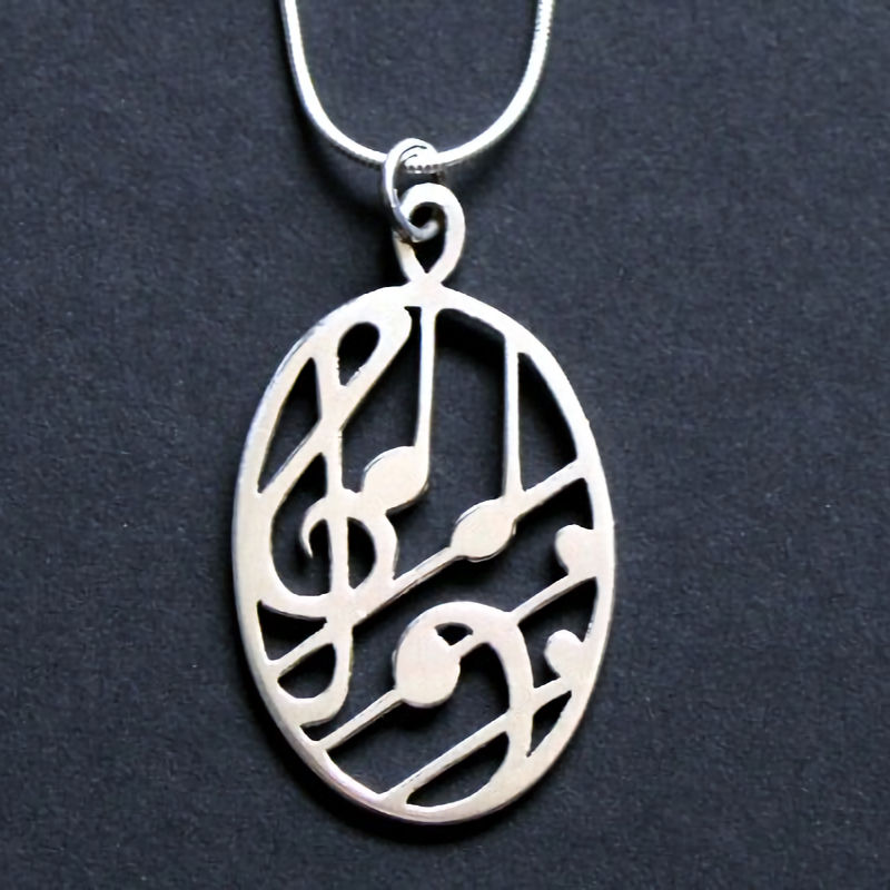 Silver Treble and Bass Clef Oval Pendant
