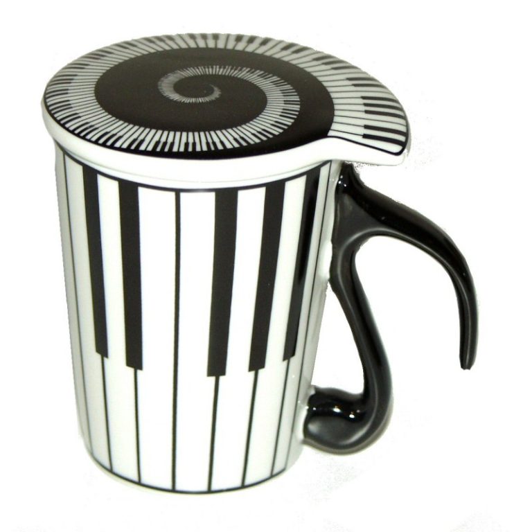 Piano Mug With Spiral Keyboard Design Lid Gifted Musician