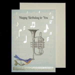 Trumpet and Bird Birthday Card