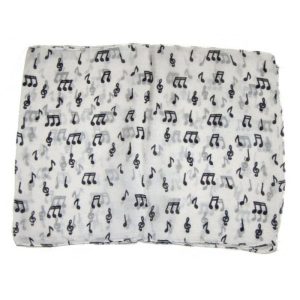 Silk Scarf White With Black Notes and Clefs