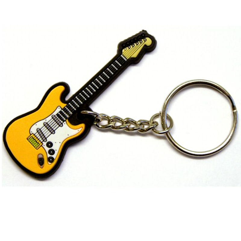 Electric Guitar PVC Keyring Yellow